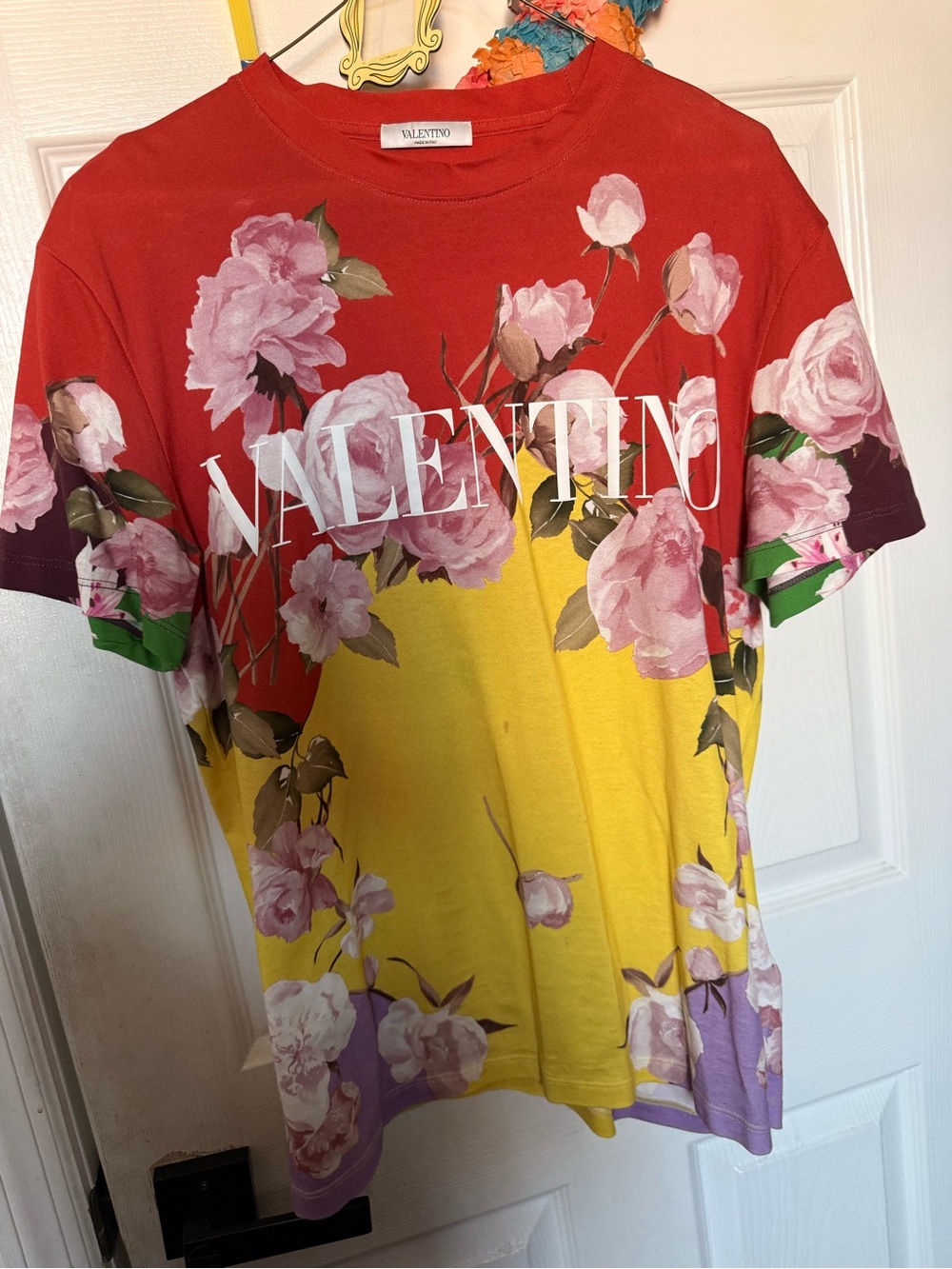 Valentino Red, Yellow & Pink Floral Logo Short-Sleeve Tee